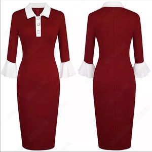 Burgundy and white flare sleeve dress